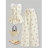 image:imageFloerns Girls 2 Piece Outfit Cherry Bow Tank Peplum Tops and Striped Pants Clothing SetApricot