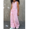 image:imageFloerns Girls 2 Piece Outfits Elegant Striped Sleeveless Suit Vest amp Long Elastic Casual Pants SetPink Bow Tie