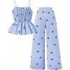 image:imageFloerns Girls 2 Piece Vacation Outfits Bow Striped Camisole Tops and Straight Leg Pants SetsBlue