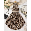 image:imageFloerns Girls Leopard Halter Midi Dress Summer Sleeveless Asymmetrical Hem A Line Dresses with BeltBrown