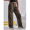 image:imageFloerns Girls Leopard Jeans Mid Waist Straight Leg Y2k Grunge Denim PantsBrown