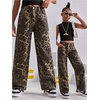 image:imageFloerns Girls Leopard Jeans Mid Waist Straight Leg Y2k Grunge Denim PantsBrown