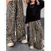 image:imageFloerns Girls Leopard Print Patched Drawstring Waist Wide Leg Y2k PantsBrown