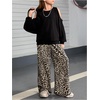 image:imageFloerns Girls Leopard Print Patched Drawstring Waist Wide Leg Y2k PantsBrown
