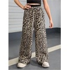 image:imageFloerns Girls Leopard Print Patched Drawstring Waist Wide Leg Y2k PantsBrown