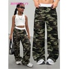 image:imageFloerns Girls Leopard Print Patched Drawstring Waist Wide Leg Y2k PantsDeep Green