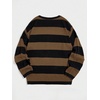image:imageFloerns Men Striped Pullover Sweater Colorblock Crew Neck Knit Casual TopsBlack and Brown