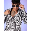 image:imageFloerns Mens Zebra Striped Print Long Sleeve Button Down Shirt Blouse TopBlack and White