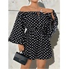 image:imageFloerns Women Plus Size Polka Dots Rompers Off The Shoulder JumpsuitBlack White Polka Dots
