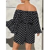 image:imageFloerns Women Plus Size Polka Dots Rompers Off The Shoulder JumpsuitBlack White Polka Dots