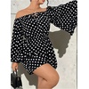 image:imageFloerns Women Plus Size Polka Dots Rompers Off The Shoulder JumpsuitBlack White Polka Dots