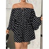 image:imageFloerns Women Plus Size Polka Dots Rompers Off The Shoulder JumpsuitBlack White Polka Dots