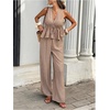 image:imageFloerns Womens 2 Piece Outfit Summer Striped V Neck Peplum Tank Top with Pants SetsCoffee Brown