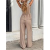 image:imageFloerns Womens 2 Piece Outfit Summer Striped V Neck Peplum Tank Top with Pants SetsCoffee Brown