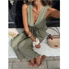 image:imageFloerns Womens 2 Piece Outfit Summer Striped V Neck Peplum Tank Top with Pants SetsGreen