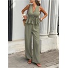 image:imageFloerns Womens 2 Piece Outfit Summer Striped V Neck Peplum Tank Top with Pants SetsGreen