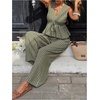 image:imageFloerns Womens 2 Piece Outfit Summer Striped V Neck Peplum Tank Top with Pants SetsGreen