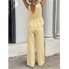image:imageFloerns Womens 2 Piece Outfit Summer Striped V Neck Peplum Tank Top with Pants SetsLight Yellow