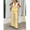 image:imageFloerns Womens 2 Piece Outfit Summer Striped V Neck Peplum Tank Top with Pants SetsLight Yellow