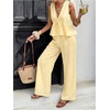 image:imageFloerns Womens 2 Piece Outfit Summer Striped V Neck Peplum Tank Top with Pants SetsLight Yellow