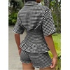 image:imageFloerns Womens 2 Piece Outfits Gingham Smocked Peplum Tops Mini Shorts SetBlack and White