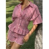image:imageFloerns Womens 2 Piece Outfits Gingham Smocked Peplum Tops Mini Shorts SetRed