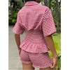 image:imageFloerns Womens 2 Piece Outfits Gingham Smocked Peplum Tops Mini Shorts SetRed