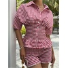 image:imageFloerns Womens 2 Piece Outfits Gingham Smocked Peplum Tops Mini Shorts SetRed