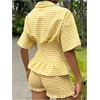 image:imageFloerns Womens 2 Piece Outfits Gingham Smocked Peplum Tops Mini Shorts SetYellow