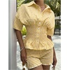 image:imageFloerns Womens 2 Piece Outfits Gingham Smocked Peplum Tops Mini Shorts SetYellow