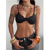 image:imageFloerns Womens 2 Piece Outfits Lace Spaghetti Strap Bra with Leopard Camisole Crop Tops Summer SetsBrown