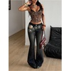 image:imageFloerns Womens 2 Piece Outfits Lace Spaghetti Strap Bra with Leopard Camisole Crop Tops Summer SetsBrown