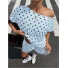 image:imageFloerns Womens 2 Piece Polka Dots Set Off The Shoulder Tops Shorts SetsBlue