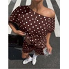 image:imageFloerns Womens 2 Piece Polka Dots Set Off The Shoulder Tops Shorts SetsBrown