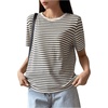 image:imageFloerns Womens Basic Striped Crewneck Short Sleeve Rib Knit Tops Tee ShirtsBlack White Striped