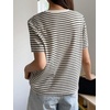 image:imageFloerns Womens Basic Striped Crewneck Short Sleeve Rib Knit Tops Tee ShirtsBlack White Striped