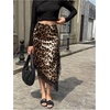 image:imageFloerns Womens Casual Leopard Satin Midi Skirt Summer Asymmetric Lace Trim Elegant Going Out SkirtBrown Leopard