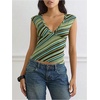 image:imageFloerns Womens Casual Striped Deep V Neck Fitted Going Out Tank TopsGreen