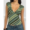 image:imageFloerns Womens Casual Striped Deep V Neck Fitted Going Out Tank TopsGreen