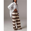 image:imageFloerns Womens Casual Striped Low Rise Pants Wide Leg Vacation Knit Lounge Pajama PantsCoffee Brown