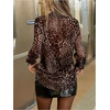 image:imageFloerns Womens Cheetah Button Down Shirts Long Sleeve Mesh Blouse TopKhaki Multi