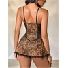 image:imageFloerns Womens Cheetah Corset Dress Sleeveless Asymmetrical Hem Floral Lace Mini DressKhaki