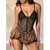image:imageFloerns Womens Cheetah Corset Dress Sleeveless Asymmetrical Hem Floral Lace Mini DressKhaki