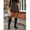 image:imageFloerns Womens Cheetah Print A Line Mini Skirt Zip Up Corduroy Skirts with PocketsCoffee Brown