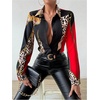 image:imageFloerns Womens Cheetah Print Button Down Shirts Collared Long Sleeve Dressy Blouses TopBlack Multi