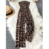 image:imageFloerns Womens Cheetah Print Strapless Tube Shirred Sleeveless Wide Leg Romper JumpsuitBrown Multi