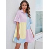 image:imageFloerns Womens Color Block Printed Short Sleeve Button Front Striped Shift DressPink and Blue