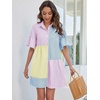 image:imageFloerns Womens Color Block Printed Short Sleeve Button Front Striped Shift DressPink and Blue
