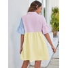 image:imageFloerns Womens Color Block Printed Short Sleeve Button Front Striped Shift DressPink and Blue