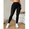 image:imageFloerns Womens Cute Contrast Striped Leggings Workout Sports Skinny PantsBlack Mesh